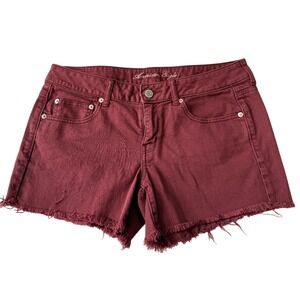 American Eagle Womens Burgundy Stretch Denim Cutoff Shorts Maroon Size 12